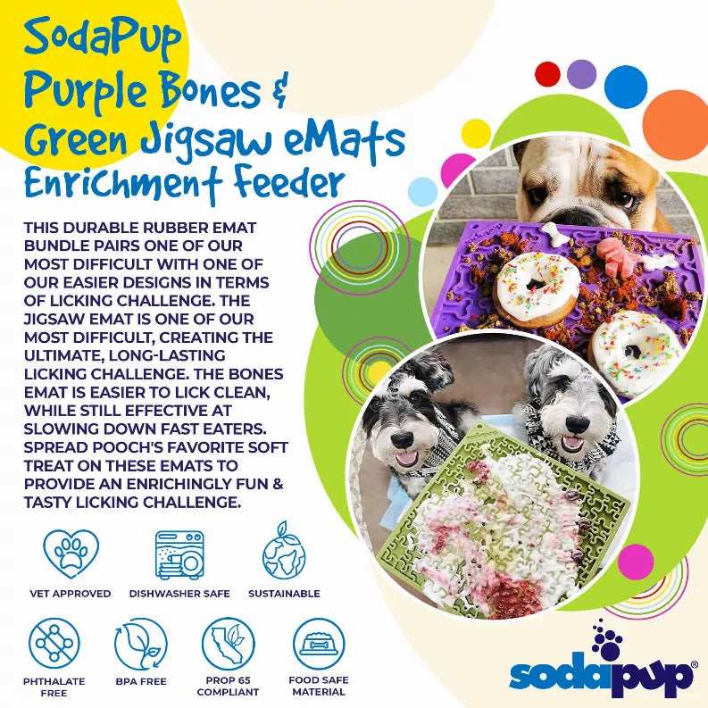 Large Green Jigsaw & Large Purple Bones eMat Lick Mat Bundle