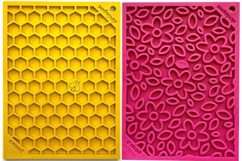 Small Pink Flower Power & Small Yellow Honeycomb eMat Lick Mat Bundle