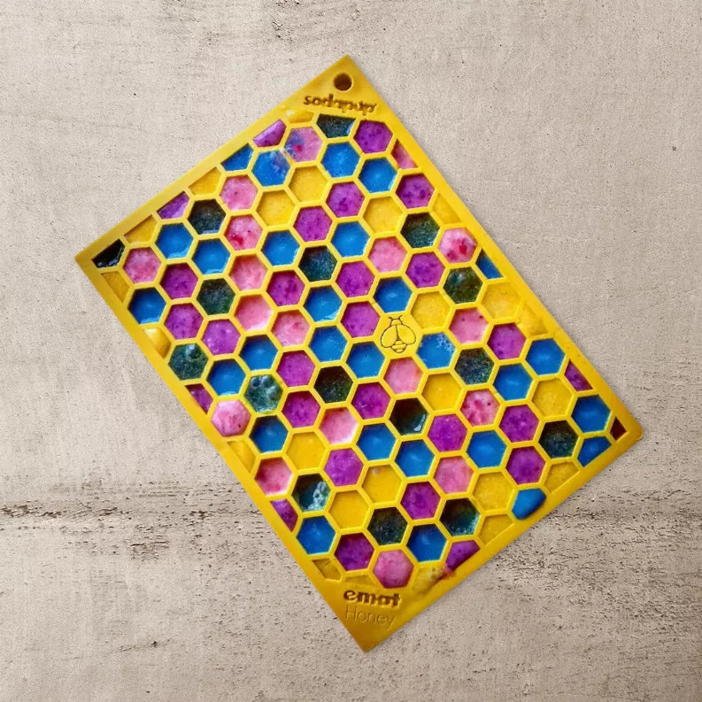 Small Pink Flower Power & Small Yellow Honeycomb eMat Lick Mat Bundle
